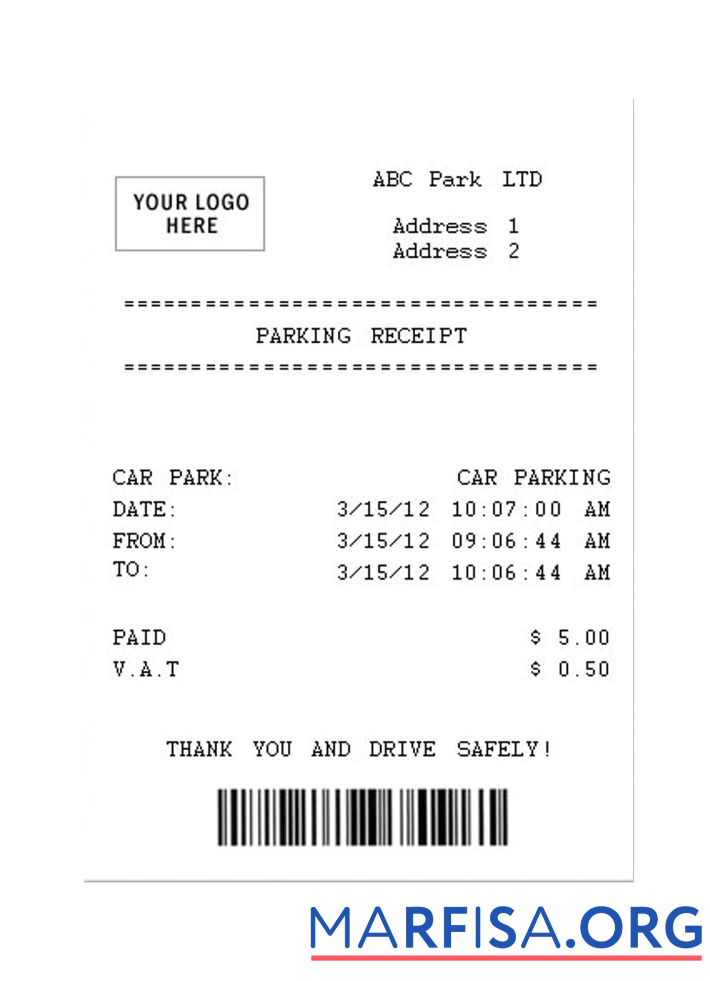 Realistic PARKING receipt sample download for verification